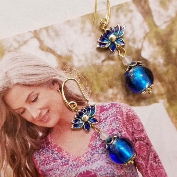 14K Gold Plated Spiritual Lotus Flower Earrings - Picture 7 of 16